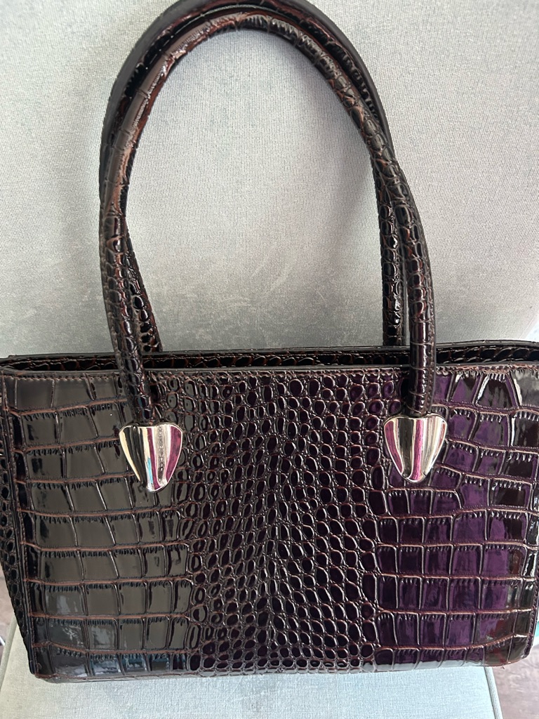 Classic Croc-Embossed Patent Tote Bag In Deep Brown